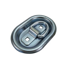 Lashing trough with ring – top view showing oval shape, central ring, and galvanized finish in silver and gray.