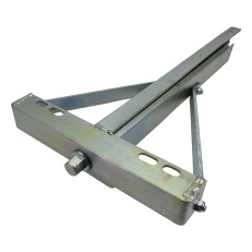 Vista dall’alto del supporto per la manovella di svolta 450kg – struttura triangolare in metallo argentato con fori di...
