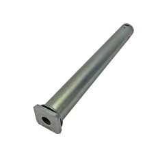 Drawbar – side view showing cylindrical shape, square flange base, and single mounting hole in silver galvanized finish.