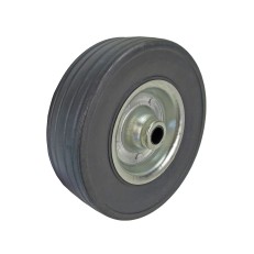 Massief rubber wiel – zwart met metalen rand – maat 215 x 65 mm, schuin aanzicht op witte achtergrond.
