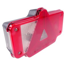 Luce multifunzionale Humbaur Innotrailer Aspöck – vista frontale con lente rossa e riflettore triangolare.