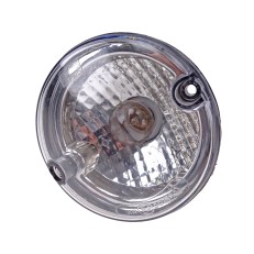 Toppvy av Aspöck Roundpoint ljus vit Vändljus – rund form med transparent täckning och en glödlampa.