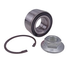 Cuscinetto compatto per freno a ruota Alko 160 x 35 – include dado flangiato e anello di sicurezza, colori argento e nero.