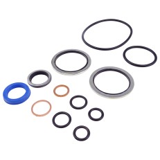 Gasket set – top view featuring various black and blue o-rings and gaskets in different sizes.