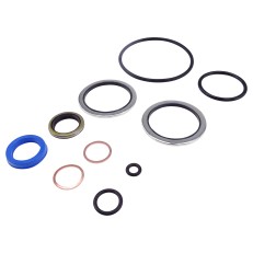 Gasket set – top view displaying various shapes and sizes with a blue rubber o-ring and black gaskets.