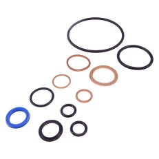 Seal kit for Chapel hydraulic hand pump P25DDDA1 – top view displaying various circular gaskets in blue, black, and brown.