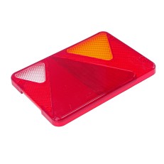 Ersatz Lichtscheibe für AJBA Rückleuchte – Draufsicht auf rote Linse mit orangefarbenem Dreieck und strukturiertem Muster.