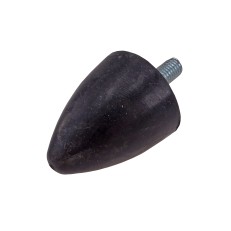Rubber stop for swing arm DDR trailer – front view showing conical black rubber shape and silver metal screw.