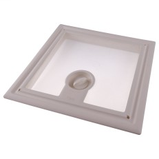 Bovenaanzicht van het Fiamma Vent binnenframe met muggengaas – witte en beige kleuren met ronde handgreep.