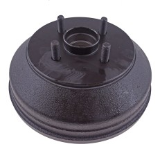 Vista dall'alto del tamburo del freno adatto f. Peitz – superficie nera con 4 fori di montaggio e mozzo centrale.