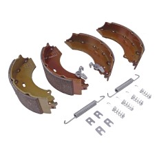 Bremseklodser forfra – metal bagside og friktionsmateriale i brun og guld.