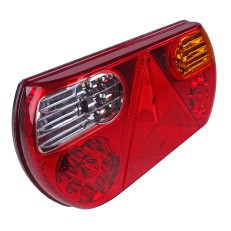 Fanale posteriore a LED 6 funzioni – vista frontale – colori rosso e arancione – dimensioni 296x142mm.