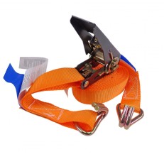 25mm lashing strap – front view showing orange webbing and pointed hooks at both ends, 5m length, 2 pieces.