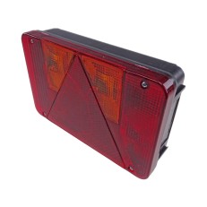 Radex Mehrkammerleuchte Typ 5900/10 – Schrägansicht mit rotem Licht und zentralem Anschluss, zwei orange Blinker.