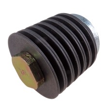 Gruppo molla a tazza – corpo in gomma scanalato, dado esagonale, cappuccio metallico – colore nero e argento.