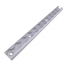 Vue de dessus – rail d'arrimage en aluminium de 0,3 m avec quatre trous de montage ronds de 20 mm, surface ondulée.