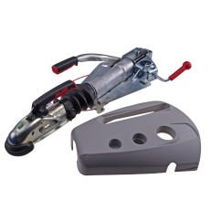 Gancio di traino Alko TIPO 150V – vista frontale con leva del freno a mano sollevata e copertura nera inclusa.