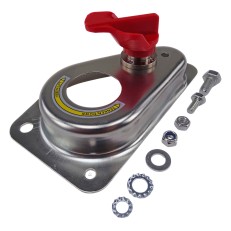 Cover with switch for ALKO Basic 900 A – front view showing red lever switch and circular opening on a silver surface.