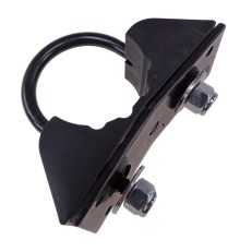 Vooraanzicht van de steun Ø 34mm – zwarte beugel met twee bevestigingsgaten voor aanhangerspatbord.