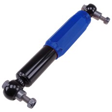 Shock absorber – blue body with black ends, showing adjustable ends – front view on plain white background.