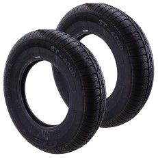 Frontvy av 2-pack däck 155 R13 Kargomax XL ST-4000 M+S TL – svarta däck för släpvagnar.