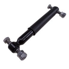Shock absorber – side view showcasing adjustable length and rubber bushings in black and silver finish.