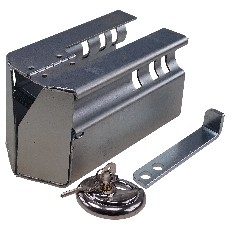 Serrure à coffre universelle – design rabattable en acier galvanisé avec cadenas et clé, couleur argent et noir.