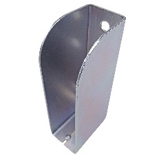 Insertion pocket for hoop boards – front view showing galvanized steel with open top and two mounting holes.