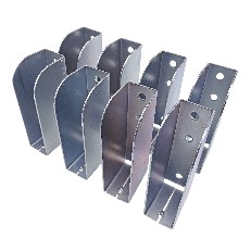 Set of 8 insertion pockets for bow boards – front view showing galvanized steel, curved design, and multiple mounting holes.