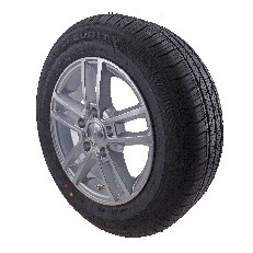 Edestä – 185/65 R14 rengas alumiinivanteella 5.5Jx14 ET30, musta ja hopea, viisi pulttijakoa.