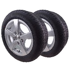 Frontvy av 2-pack 195/50 R13C hjul med aluminiumfälg – svart däck och silverfälg, 5x112 bultmönster.