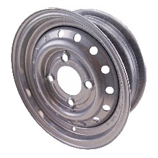 Grijze stalen velg 4½Jx13H2 ET20 85/130/4 – schuin aanzicht met vier montagegaten op een witte achtergrond.