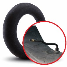 Camera d’aria 12.5/80-18 – vista frontale con valvola e forma rotonda, colore nero e grigio.
