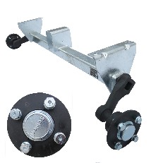 Asse rimorchio Schlegl – capacità 750 kg, lunghezza 1100 mm, attacco ruota 4x130, finitura galvanizzata.