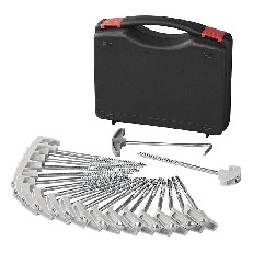 Tent Pegs 20 cm Metal Heavy Duty – front view showing black and silver pegs with plastic hooks for easy securing.