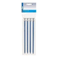 ProPlus rock peg – front view of 20 cm aluminum peg in blue and silver, packaged in a poly bag, four pieces.