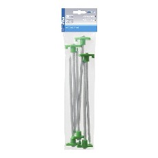 Teltpløkker 25 cm metal med plastkrog – 6 stk. i polypose med sølvfarvet og grønne detaljer.
