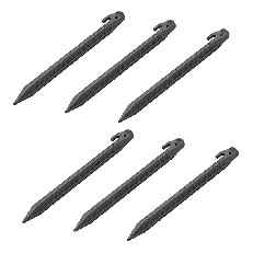 Teltpløkker 30 cm nylon – seks sorte pløkker med krog til fortelt og bardunering på hvid baggrund.