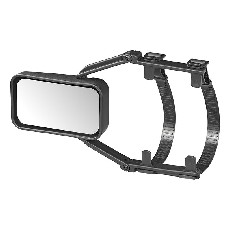 Zij-aanzicht van een zwarte caravanspiegel compact vlakglas 330 mm – met verstelbare montagebeugels en plat glas.