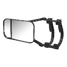 Zij-aanzicht van de Caravanspiegel Duo PM – zwarte en zilveren clip-on opzetspiegel voor grote buitenspiegels.