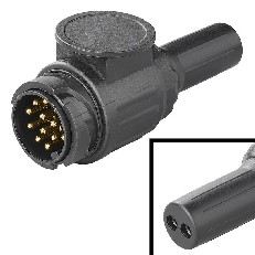 13-pin trailer plug PVC Jaeger type – black with long 2-hole grommet for secure cable entry