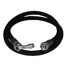 Vooraanzicht van een zwarte hydrauliekslang 3/8" – 2500mm met 90° en rechte M18x1,5 aansluitingen.