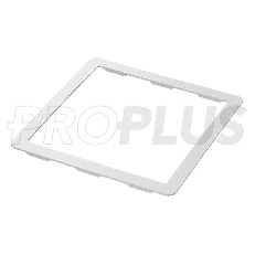 Bovenaanzicht van een wit adapterframe voor dakluik 400x400 mm – met uitsparing en montageclips in het midden.