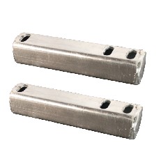 Adapterplatten KA50 – Frontansicht mit zwei Montagebohrungen und silberner, verzinkter Oberfläche.