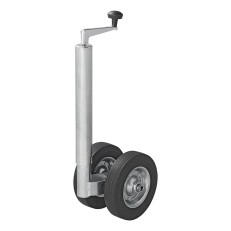 Roue jockey double pour remorque – pneus en caoutchouc plein de 200 x 50mm – finition galvanisée et diamètre de 48mm.