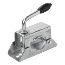 Klemmhalter für 35 mm Rohrdurchmesser – Frontansicht mit Hebelgriff und verstellbarem, verzinktem Design in Silber und...