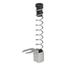 Cable protection spring – front view showing spiral design, plastic top cap, and black mounting hook against a white...