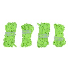 Vista frontale – set di 4 corde per tende neon verdi in tessuto riflettente glow-in-the-dark, lunghezza 4m.