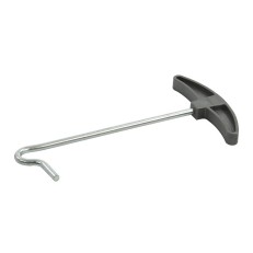 Herring Puller – front view showing a silver galvanized T-handle with a hooked end and black ergonomic grip.