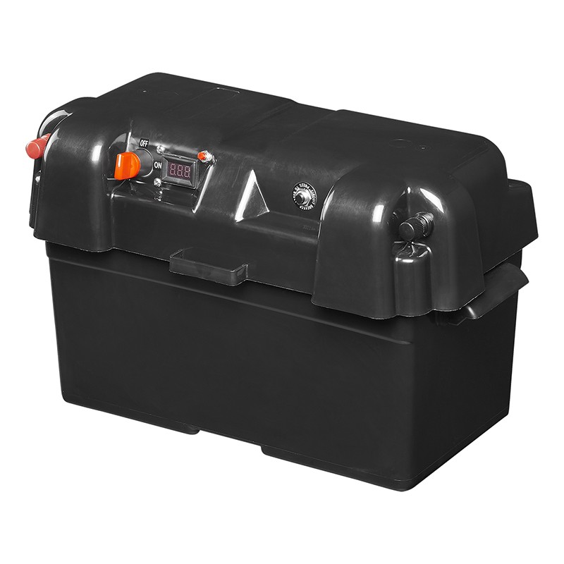 Batteriebox 35 x 18 x 20cm 2x USB - 1x 12V Steckdose - Voltmeter für Boot,  Camping, Gartenhütte usw.-990011837